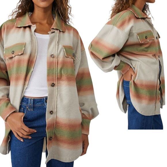 FREE People Ruby Print Shacket Ombre Stripe Marzipan xs, sm,  NWT - Picture 1 of 16